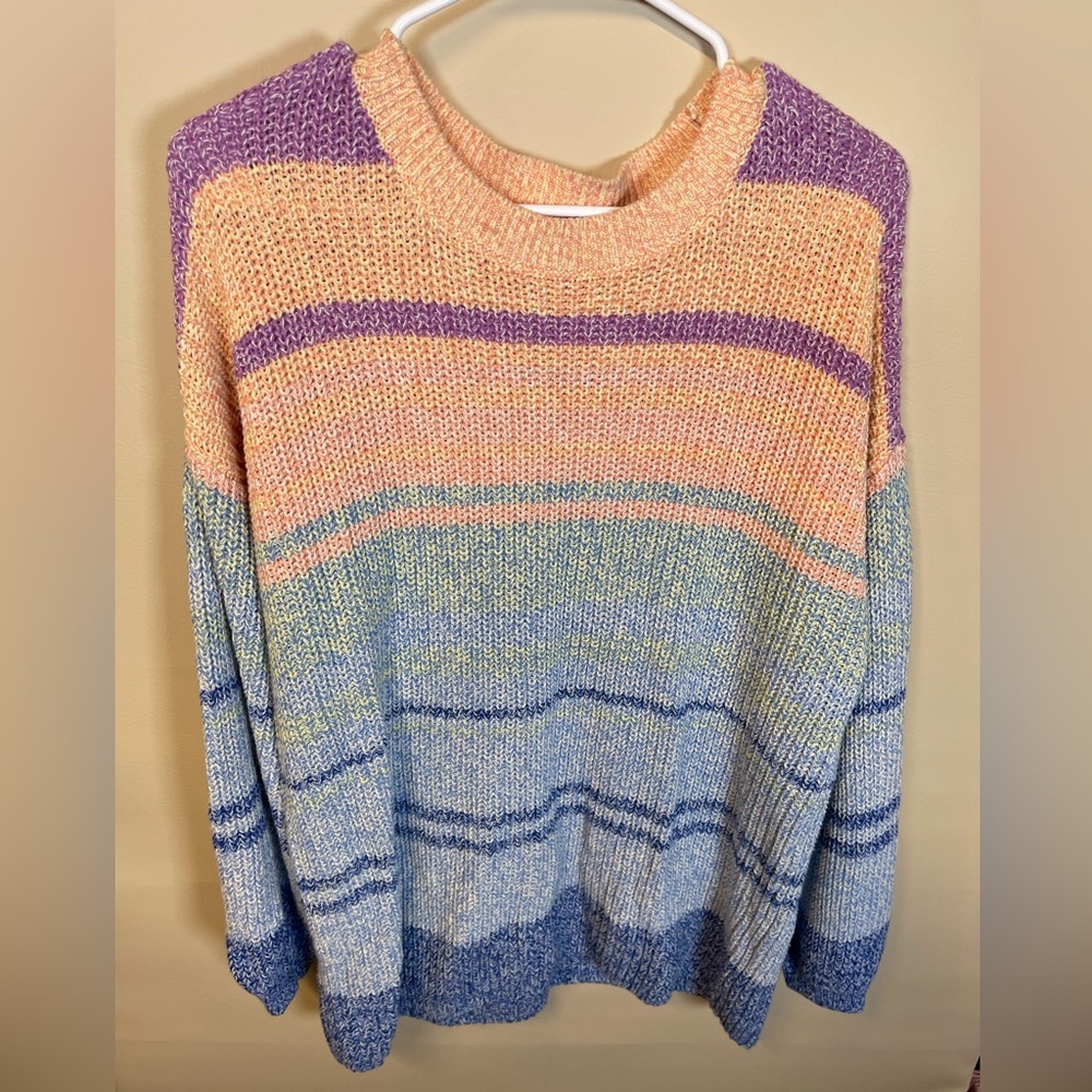 Soft Surroundings‎ Womens Blue Orange Striped Relaxed Karlie Sweater Size Large